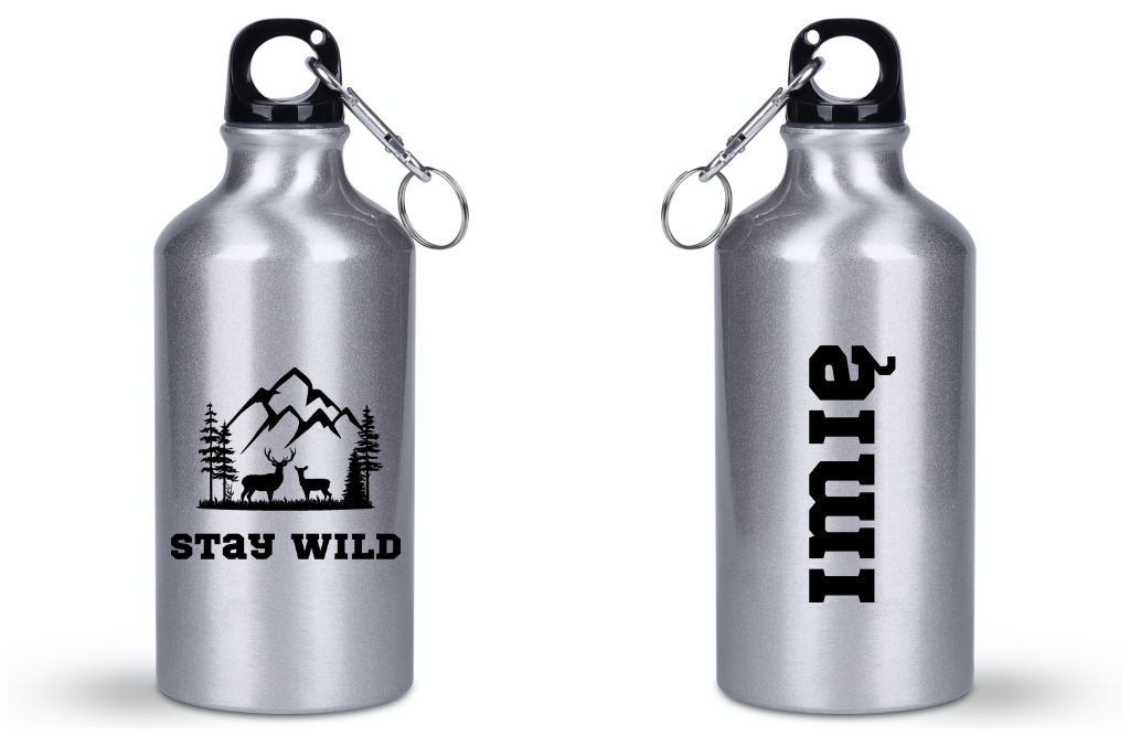 Butelka srebrna 400 ml z nadrukiem „Stay Wild” – przygoda, przyroda #8