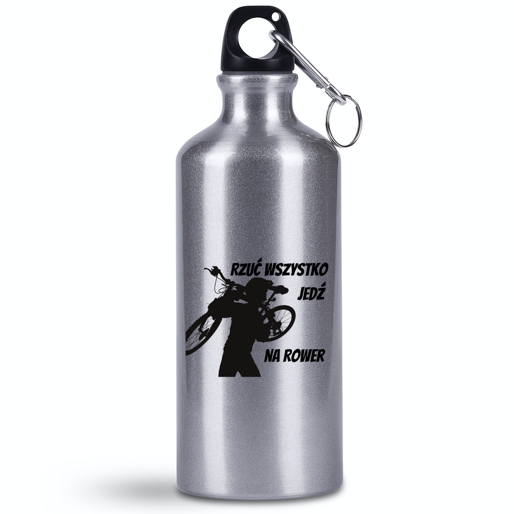 Bidon srebrny 500 ml na rower z nadrukiem „Rzuć szybko, jedź na rower” – dla rowerzystów #9