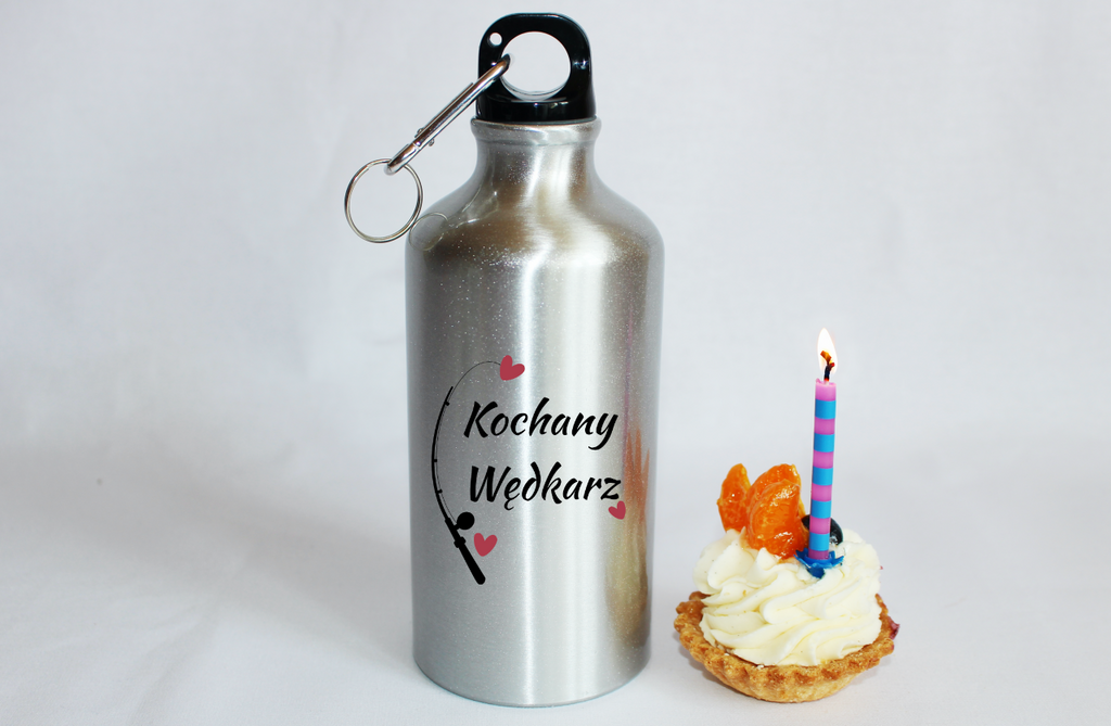 Butelka srebrna 500 ml z nadrukiem "Kochany Wędkarz" - wędkarstwo #1