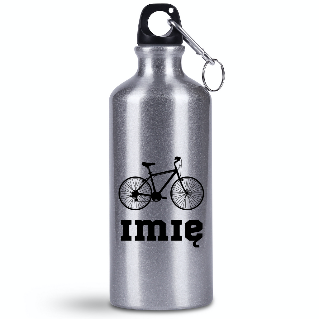 Bidon srebrny 500 ml na rower z grafiką roweru i imieniem do wyboru – dla rowerzystów #11