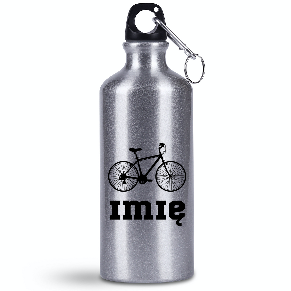 Bidon srebrny 500 ml na rower z grafiką roweru i imieniem do wyboru – dla rowerzystów #11