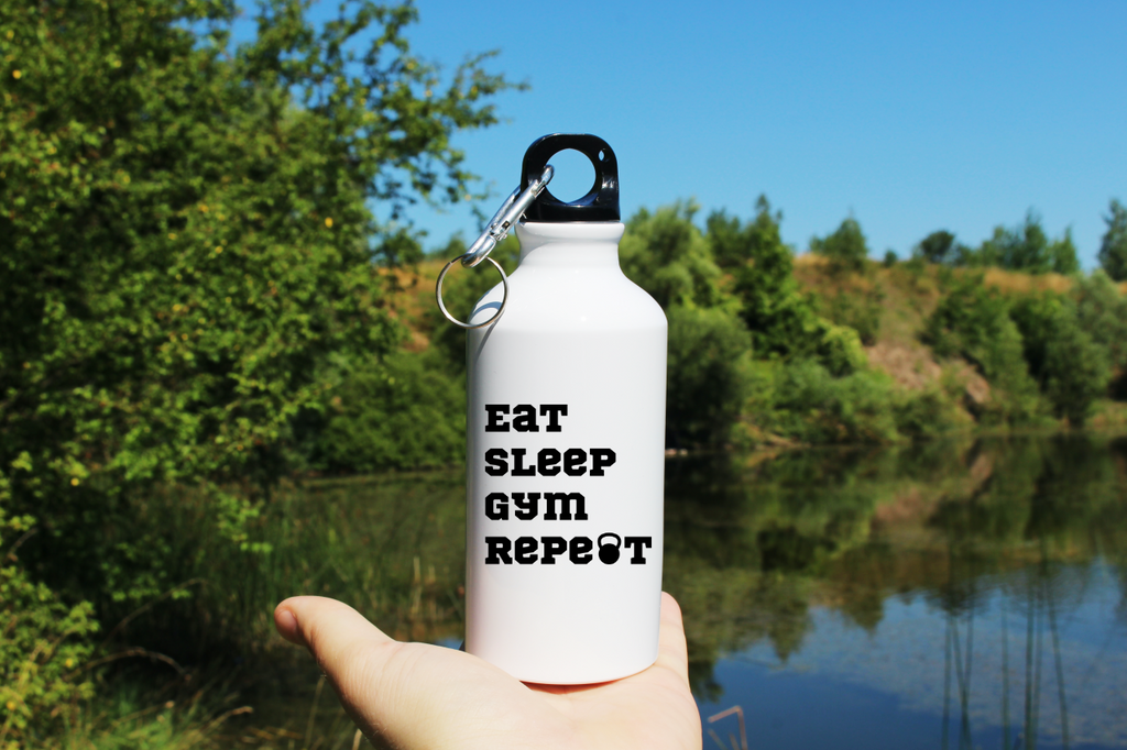Bidon biały 400 ml na siłownię z nadrukiem "Eat Sleep Gym Repeat" – siłownia #6