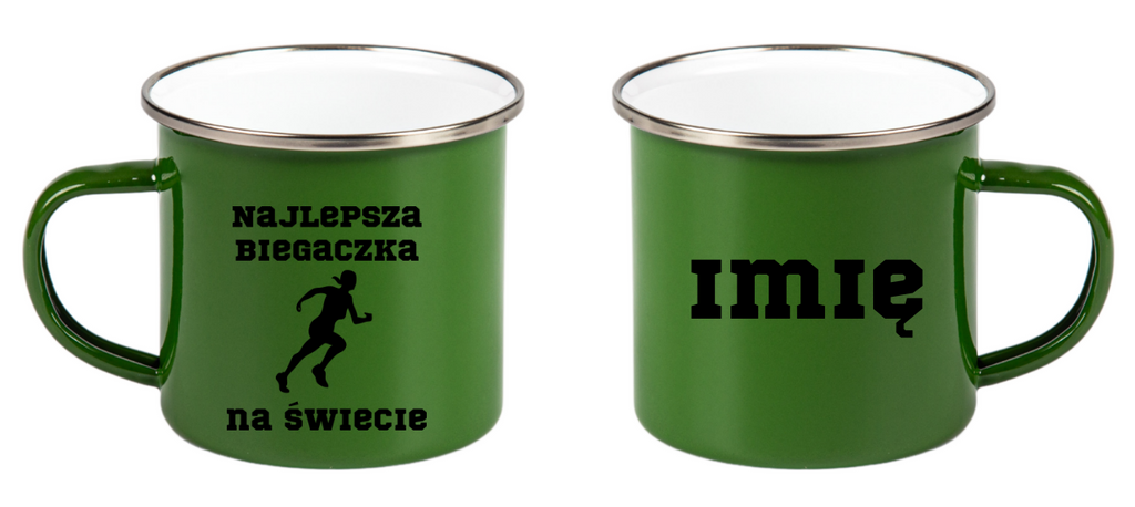 Kubek emaliowany zielony z nadrukiem "Najlepsza biegaczka na świecie" - bieganie #2