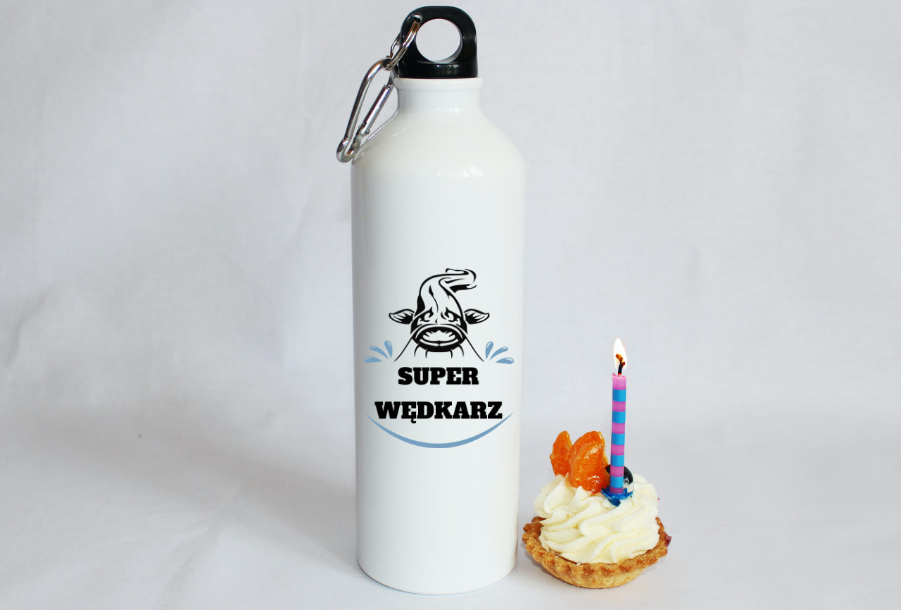Butelka biała 800 ml z nadrukiem "Super wędkarz" – wędkarstwo #8