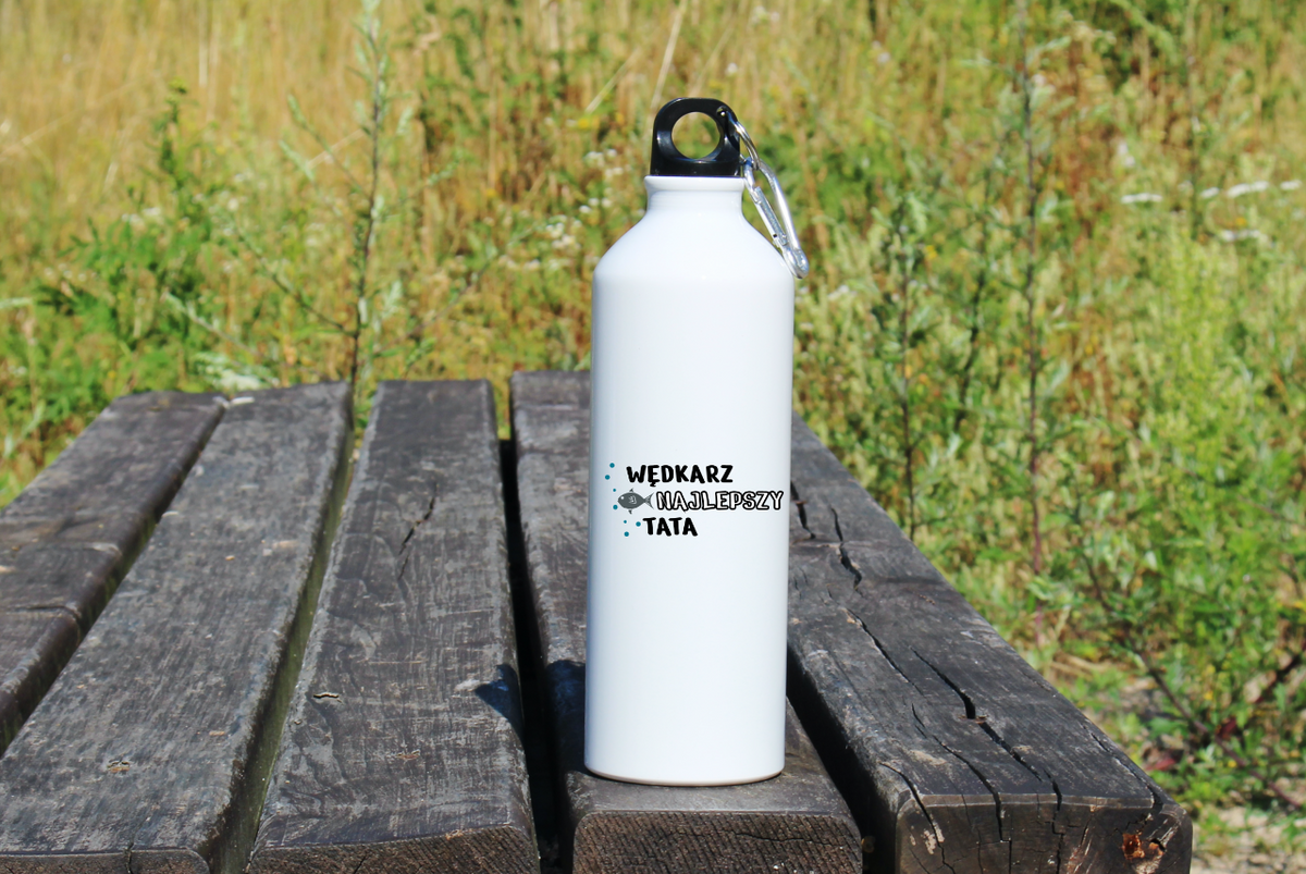 Butelka biała 800 ml z nadrukiem "Najlepszy Wędkarz Tata" – na dzień ojca, wędkarstwo #9