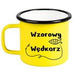 Kubek emaliowany żółty z nadrukiem "Wzorowy Wędkarz" - wędkarstwo #1