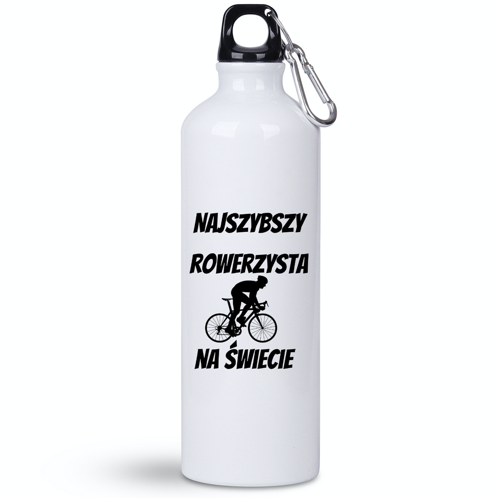 Butelka biała 800 ml na rower z nadrukiem „Najlszybszy rowerzysta na świecie” – dla rowerzysty #8