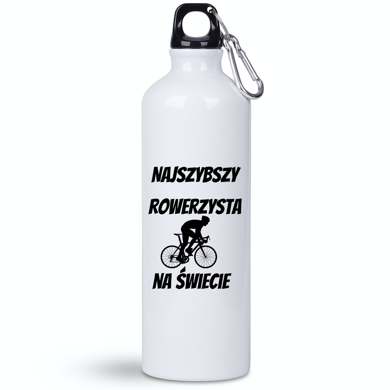Butelka biała 800 ml na rower z nadrukiem „Najlszybszy rowerzysta na świecie” – dla rowerzysty #8