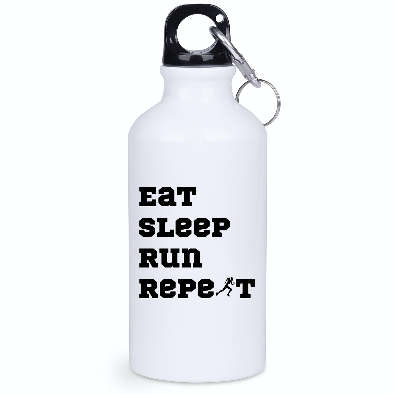 Bidon biały 400 ml dla biegaczki z napisem "Eat Sleep Run Repeat" - bieganie #11