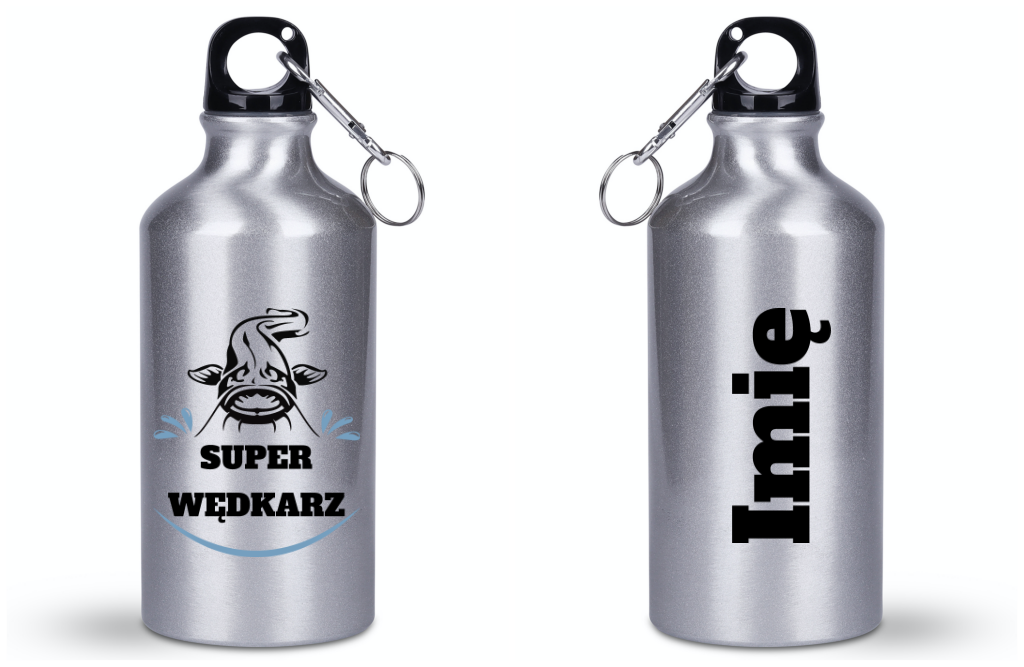 Butelka srebrna 400 ml z nadrukiem "Super wędkarz" – wędkarstwo #8