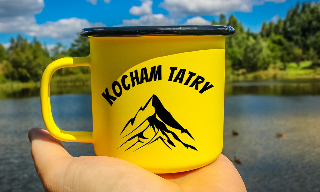 Kubek emaliowany żółty z nadrukiem „Kocham Tatry” – góry, Podhale, Tatry #3