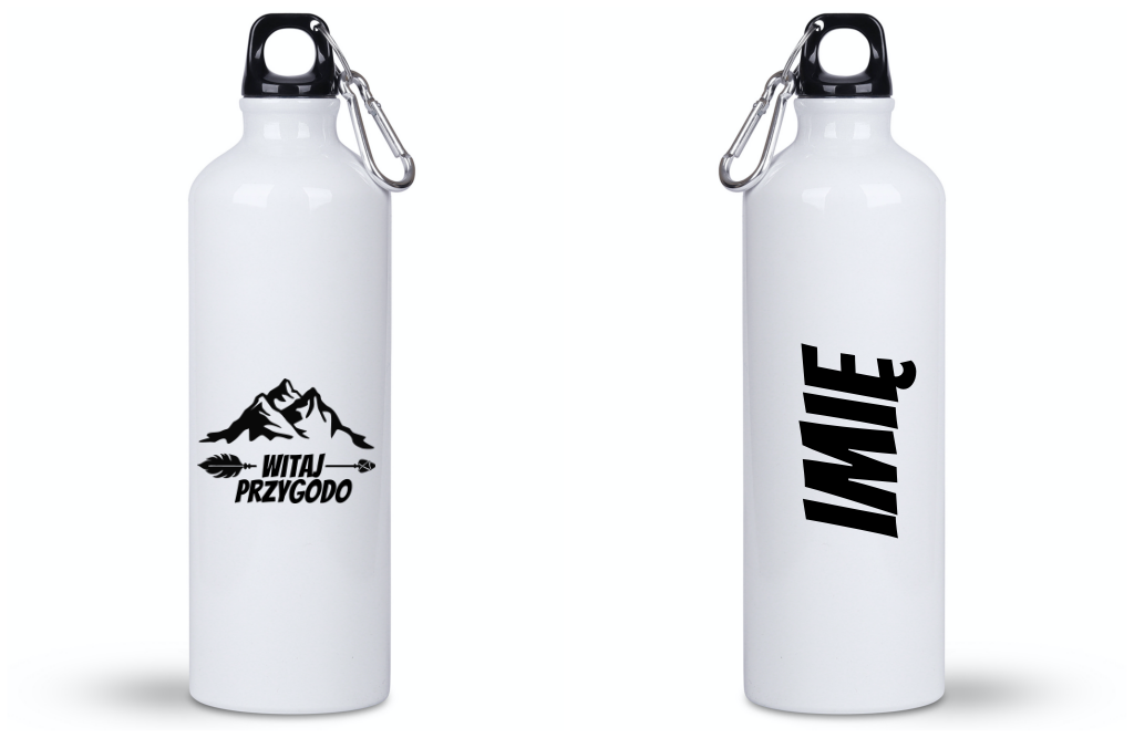 Butelka biała 800 ml z nadrukiem „Witaj przygodo” – camping, podróż #11
