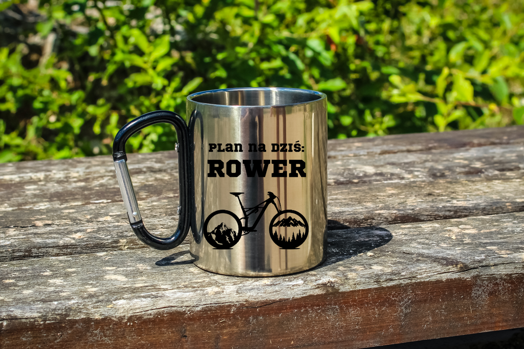 Kubek z czarnym karabińczykiem, nadrukiem „Plan na dziś: Rower” – dla rowerzysty #8