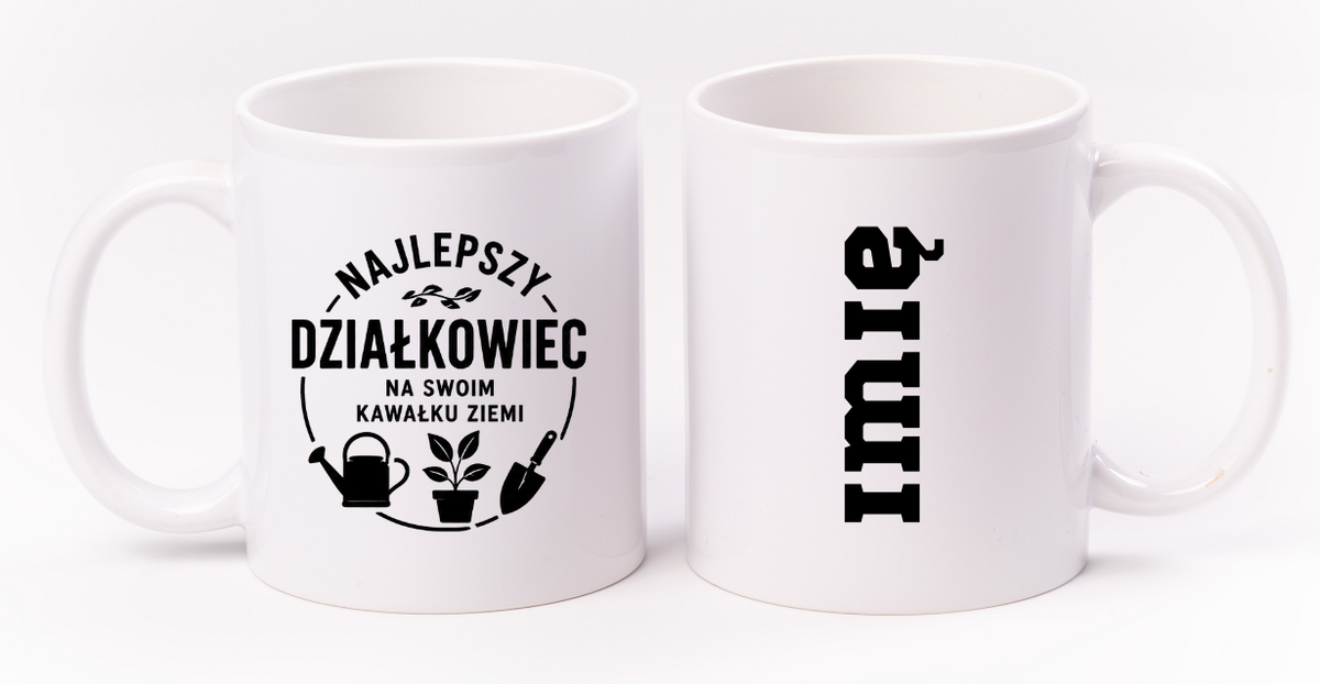Kubek biały z nadrukiem „Najlepszy działkowiec na swoim kawałku ziemi” – ogród, działka #9