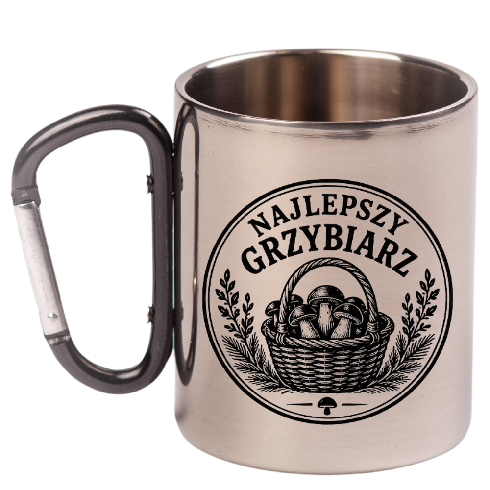 Kubek z czarnym karabińczykiem z nadrukiem „Najlepszy Grzybiarz” – na grzyby #2