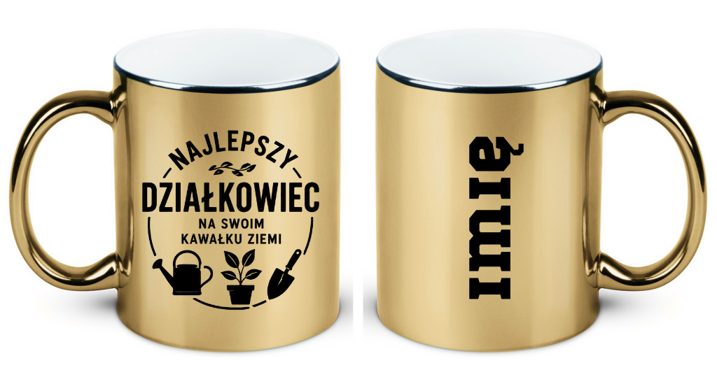 Kubek złoty z nadrukiem „Najlepszy działkowiec na swoim kawałku ziemi” – działka, ogród #5