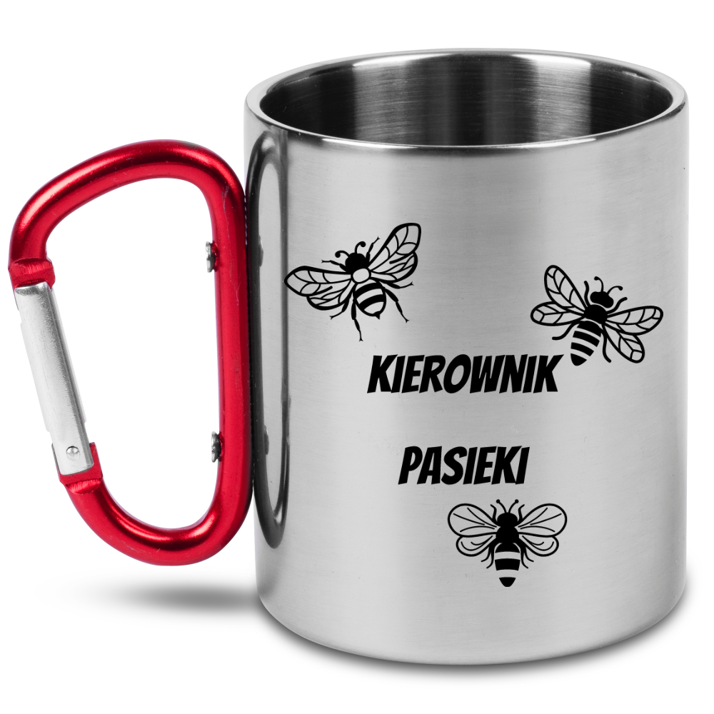 Kubek czerwony karabińczykiem z nadrukiem "Kierownik pasieki" #2