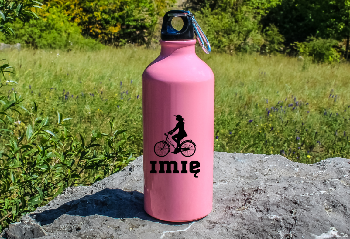 Butelka różowa 600 ml z grafiką roweru oraz imieniem do wyboru - dla rowerzystki #6