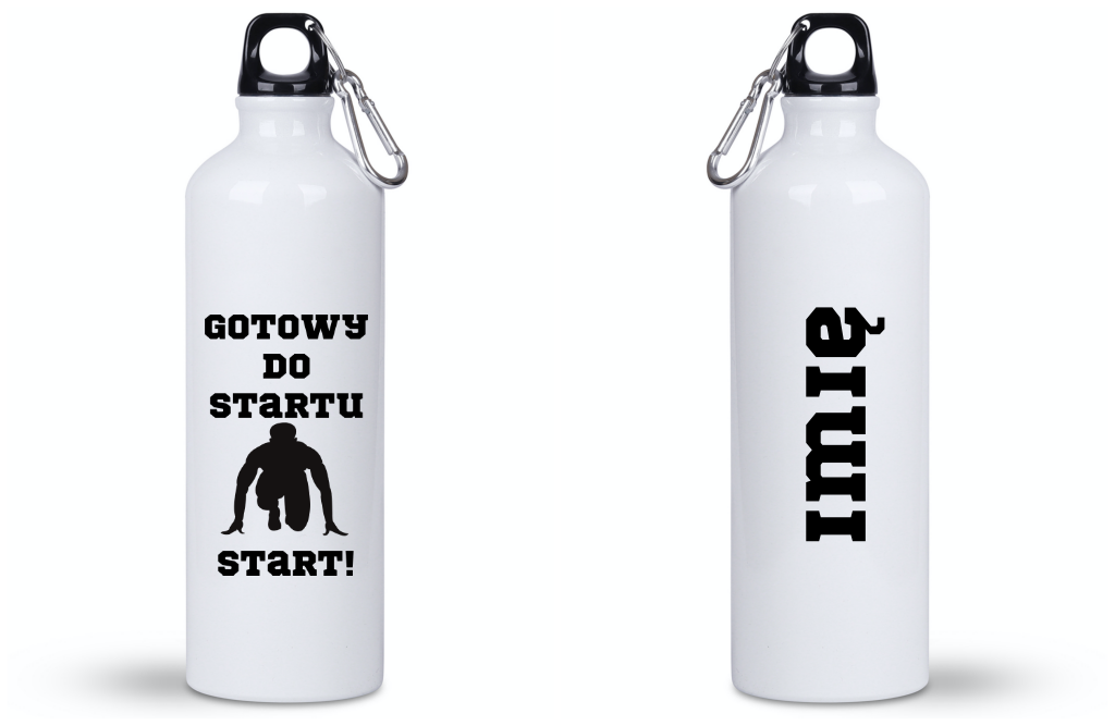 Bidon męski biały 800 ml z nadrukiem "Gotowy do startu, start!" – bieganie #6