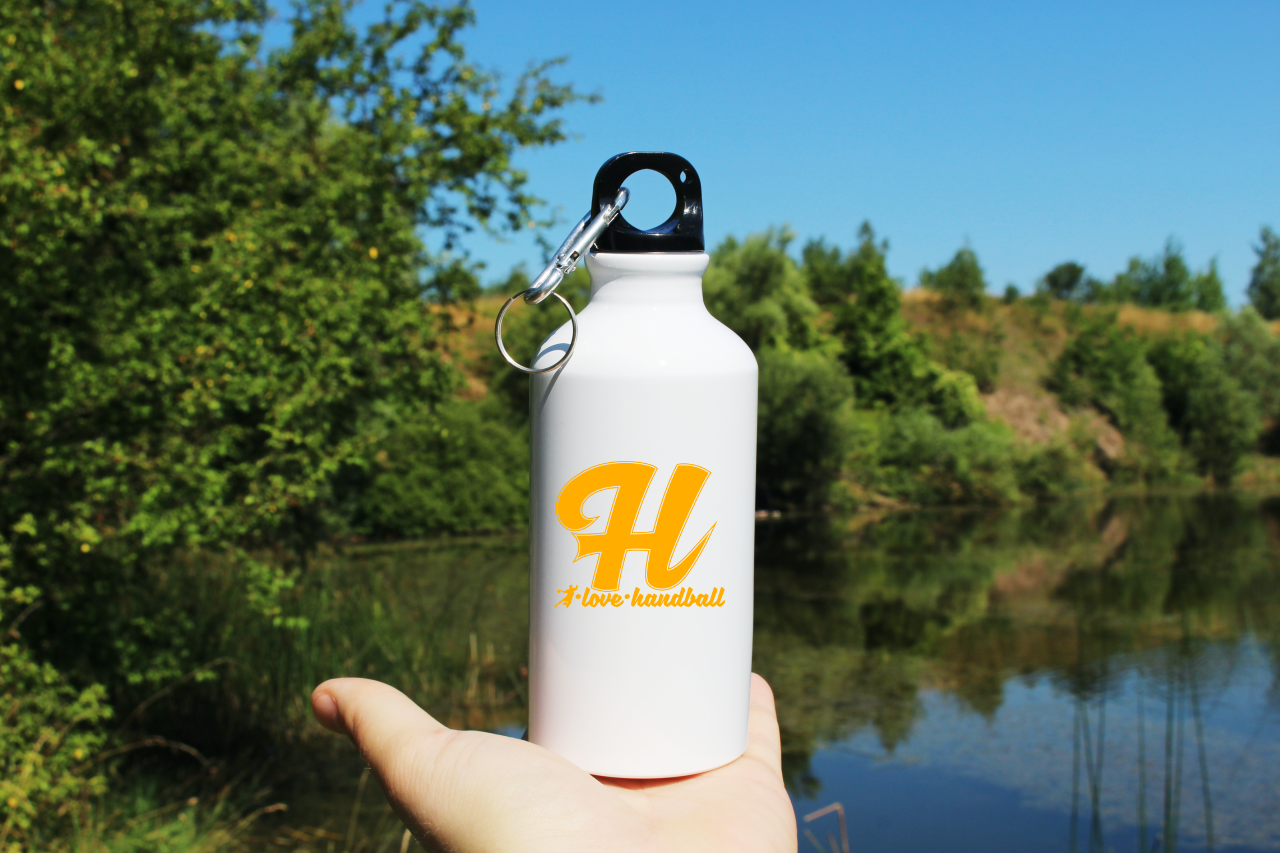 Butelka białka 400 ml z żółtym napisem: "I love handball" i literką H #6