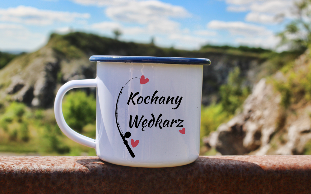 Kubek emaliowany biały z nadrukiem "Kochany Wędkarz" #2
