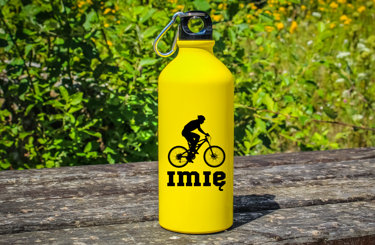 Bidon żółty 600 ml z grafiką roweru oraz dowolnym imieniem - dla rowerzysty #5