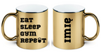 Kubek złoty prezent z nadrukiem "Eat Sleep Gym Repeat" – siłownia #6