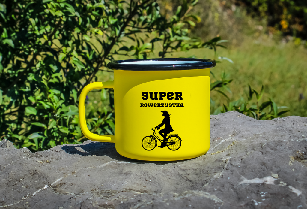 Kubek emaliowany żółty z nadrukiem "Super Rowerzystka" – dla rowerzystki #7