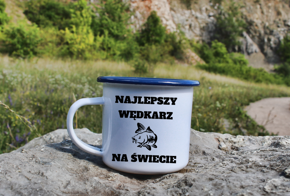 Kubek emaliowany biały z nadrukiem "Najlepszy wędkarz na świecie" #7