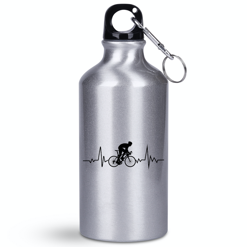 Butelka srebrna 400 ml z grafiką „Rowerowe EKG, linia życia” – dla rowerzysty #6