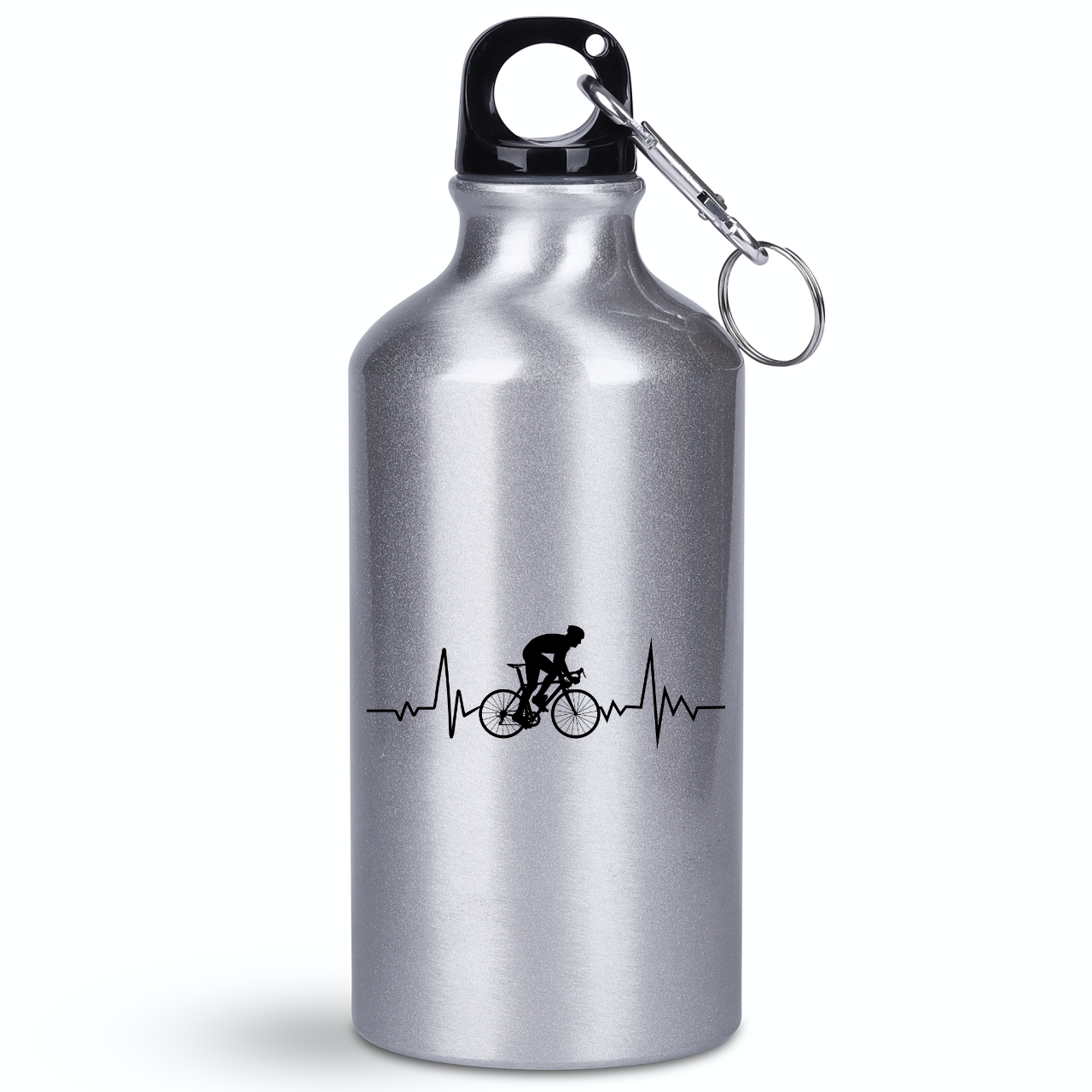 Butelka srebrna 400 ml z grafiką „Rowerowe EKG, linia życia” – dla rowerzysty #6