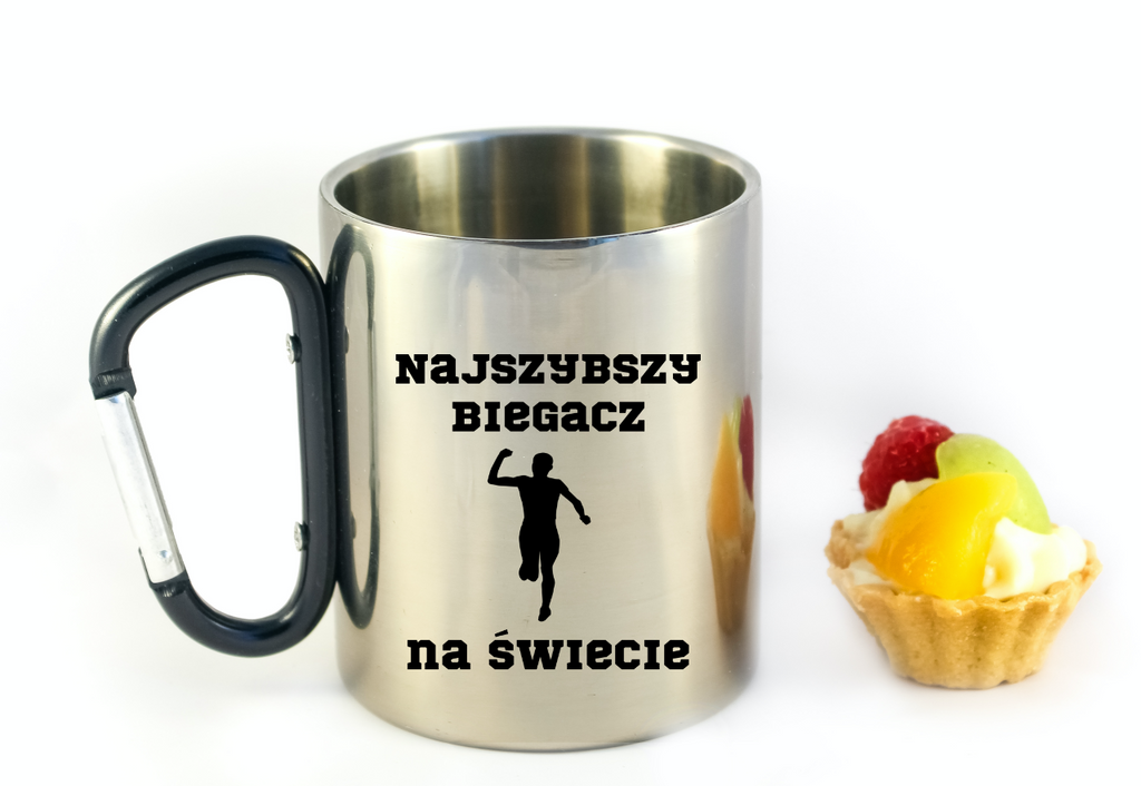 Biegowy kubek z karabińczykiem czarnym i nadrukiem "Najszybszy Biegacz na Świecie" #4