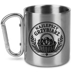 Kubek metalowy z karabińczykiem i nadrukiem „Najlepszy Grzybiarz” – na grzyby #2