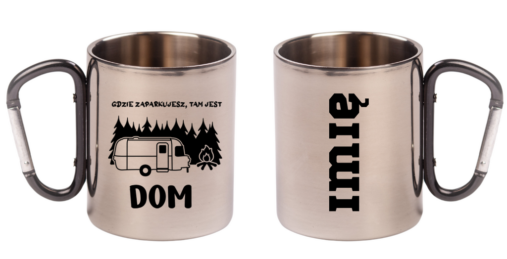 Kubek z czarnym karabińczykiem, nadrukiem "Gdzie zaparkujesz, tam jest dom" – camping, camper #5
