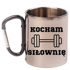 Kubek czarny karabińczyk z nadrukiem "Kocham Siłownię" – siłownia #1