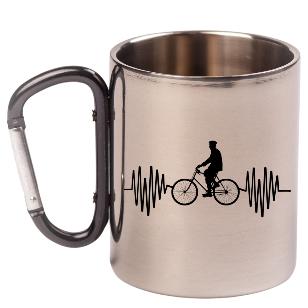 Kubek z czarnym karabińczykiem „Rowerowe EKG, linia życia” – dla rowerzysty #9