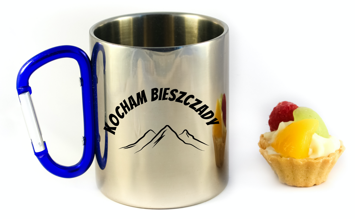 Kubek z niebieskim karabińczykiem i nadrukiem „Kocham Bieszczady” – góry #2