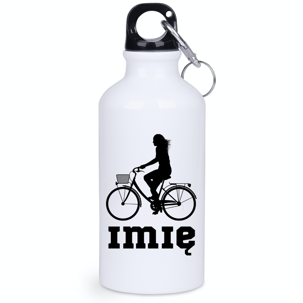 Butelka biała 400 ml z grafiką rowerową i imieniem do wyboru - dla rowerzystki #1