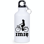 Butelka biała 400 ml z grafiką rowerową i imieniem do wyboru - dla rowerzystki #1