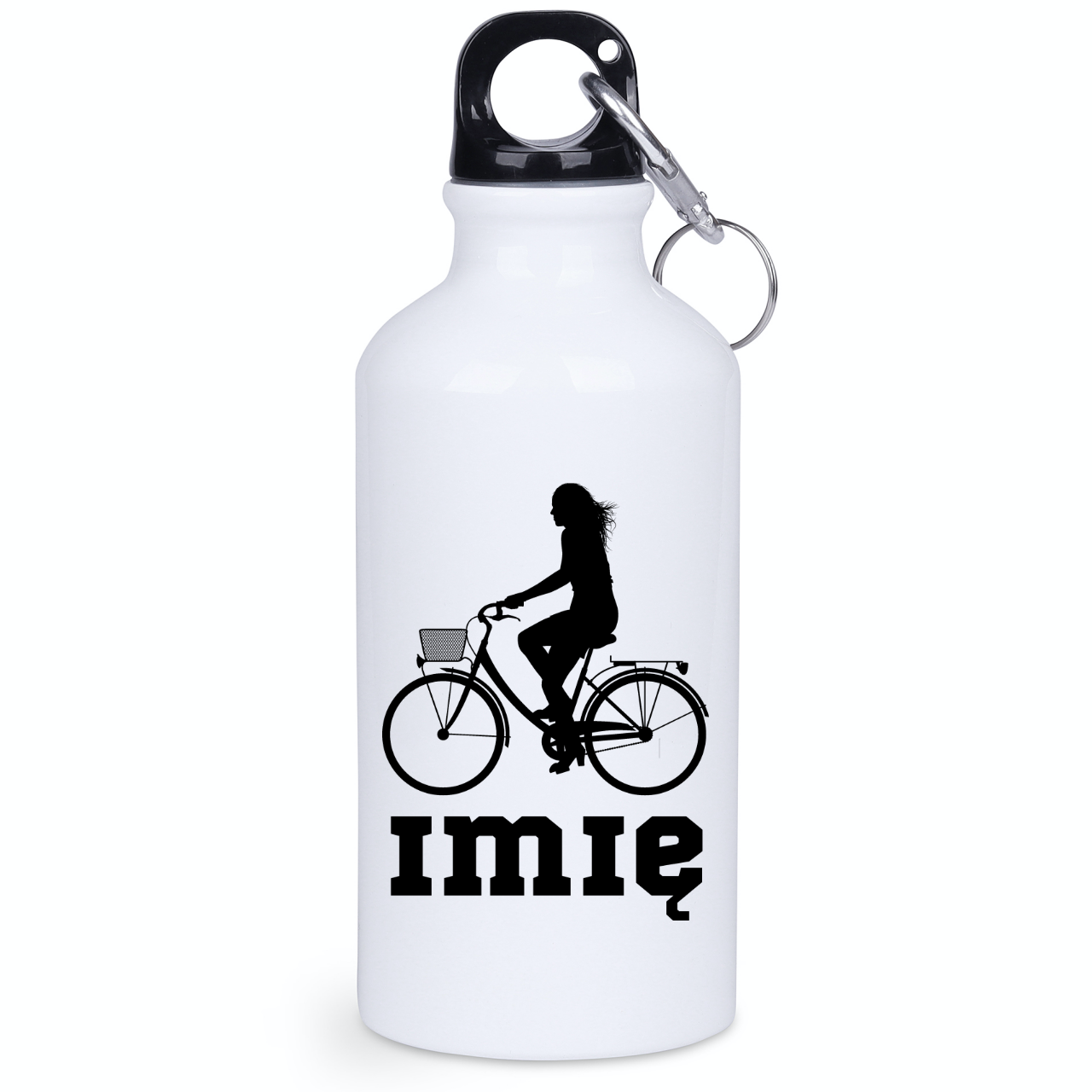 Butelka biała 400 ml z grafiką rowerową i imieniem do wyboru - dla rowerzystki #1