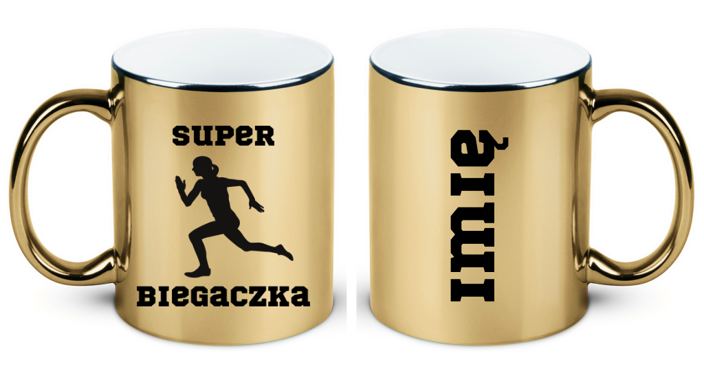Kubek złoty z nadrukiem „Super Biegaczka” – bieganie #8