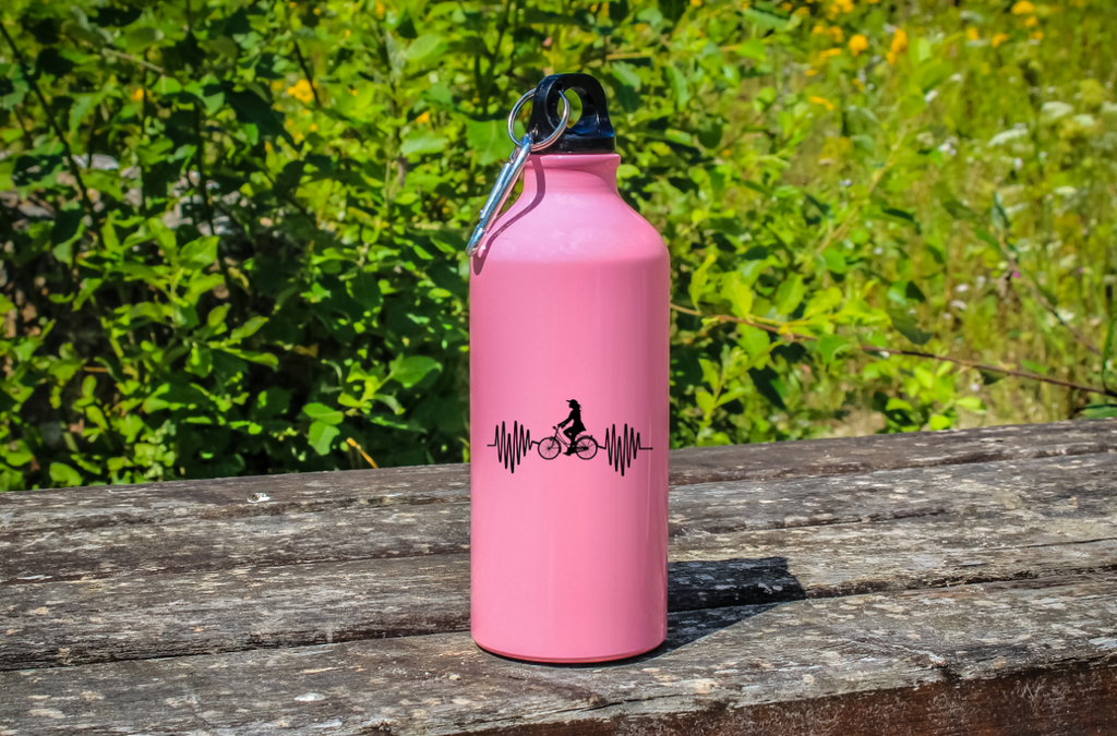 Butelka różowa 600 ml z grafiką rowerowe EKG, linia życia - dla rowerzystki #3