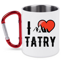 Kubek biały z czerwonym karabińczykiem, nadruk „I love Tatry” – góry #10