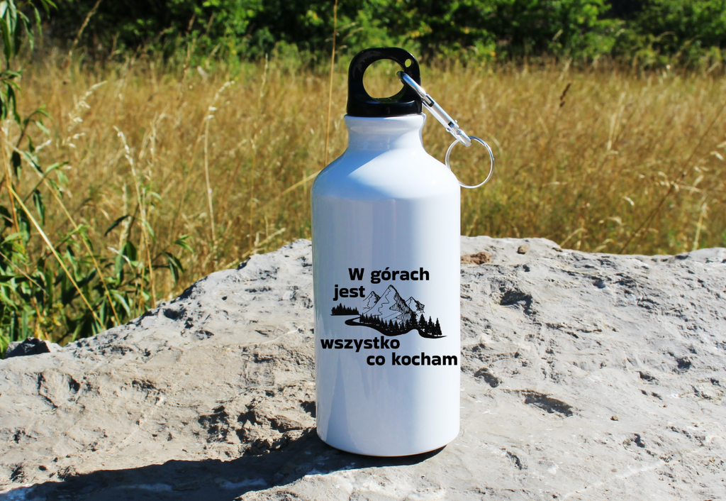 Butelka biała 400 ml z nadrukiem "W górach jest wszystko, co kocham" - góry #1