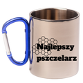 Kubek z niebieskim uchem karabińczykiem z nadrukiem "Najlepszy pszczelarz" #4