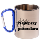 Kubek z niebieskim uchem karabińczykiem z nadrukiem "Najlepszy pszczelarz" #4