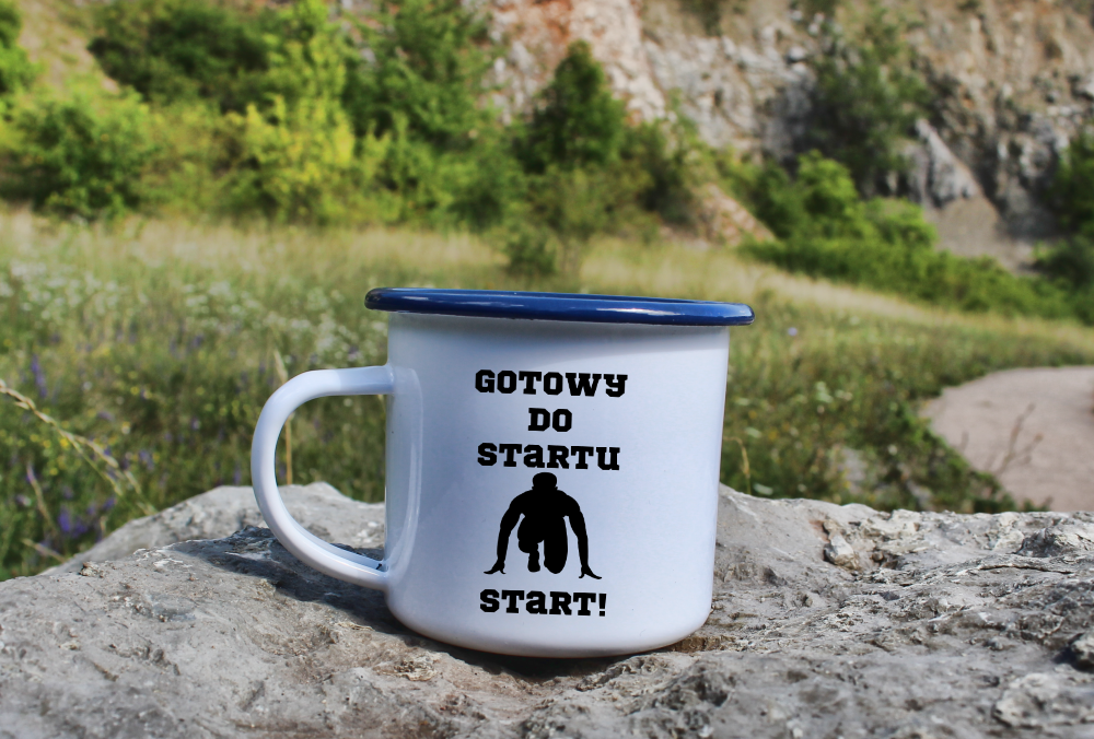 Kubek emaliowany dla biegacza – z nadrukiem "Gotowy do startu start!" – bieganie #6