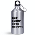Bidon srebrny 400 ml z nadrukiem „Eat Sleep Gym Repeat” – siłownia #7