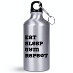 Bidon srebrny 400 ml z nadrukiem „Eat Sleep Gym Repeat” – siłownia #7