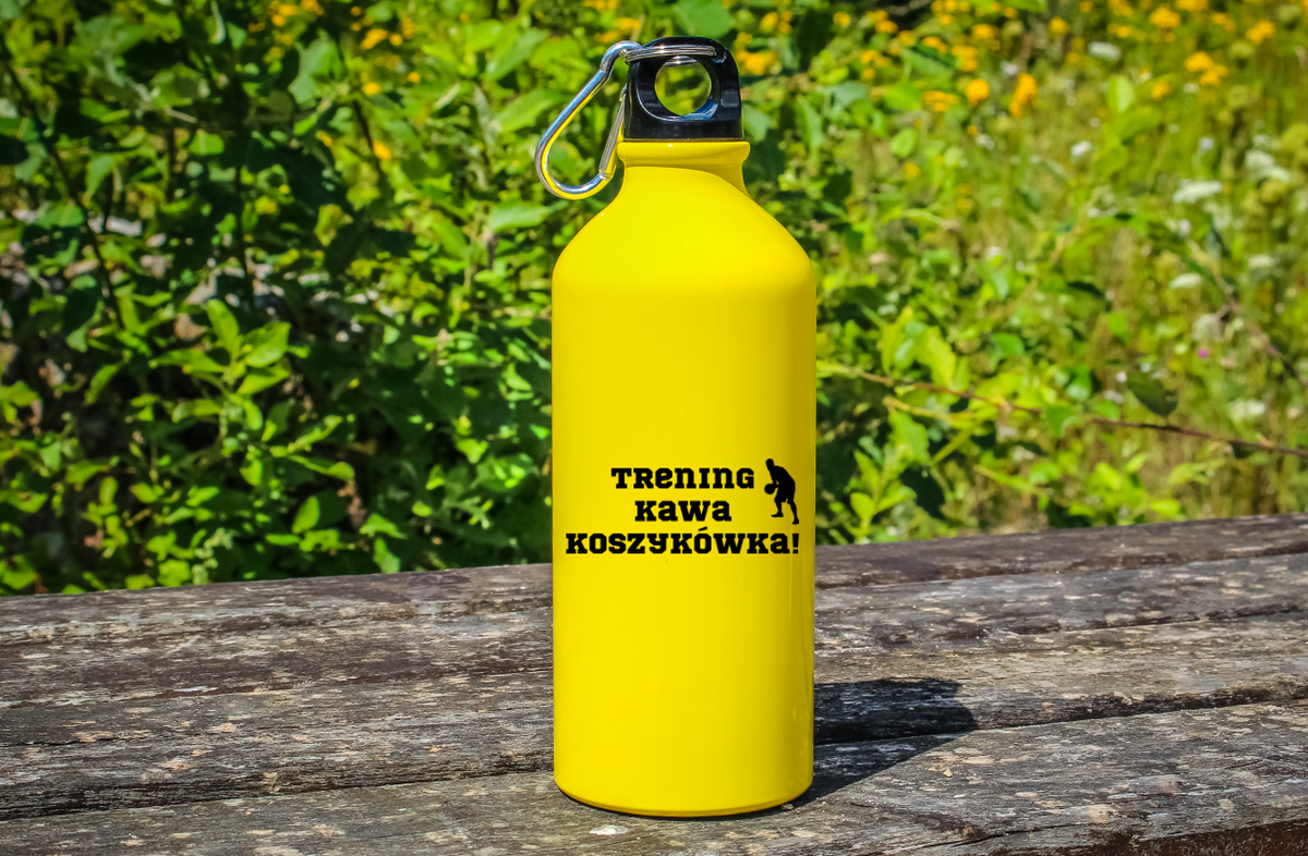 Bidon żółty 600 ml - koszykówka z napisem: "Trening Kawa Koszykówka" #1